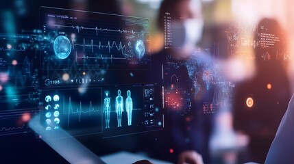 Obraz premium A futuristic operating room integrating telemedicine and AI for remote surgery and consultations