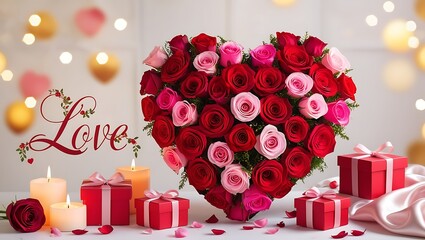 Valentine's day romantic red rose with love shape hd wallpaper background