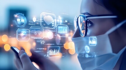 A close-up of a healthcare professional using smart devices and AI-driven telemedicine applications for patient care