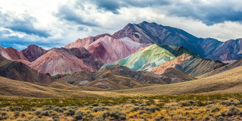 Rhyolite mountains in captivating pink and green hues frame the lush valley, creating a stunning landscape where the unique colors of the rhyolite mountains harmoniously blend with nature.