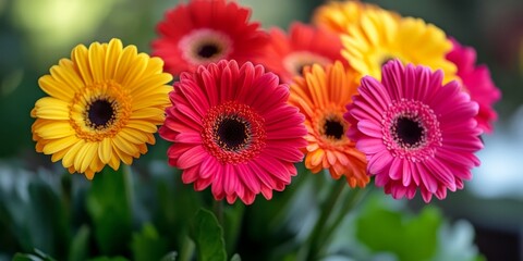 Brightly colored Gerbera flowers from the daisy family showcase their vibrant hues and unique shapes, making them a stunning choice for any floral arrangement featuring Gerbera blooms.