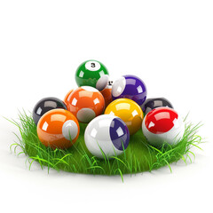 billiard balls on a green background