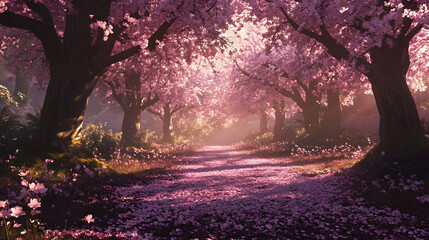 Enchanted Cherry Blossom Path: A Dreamlike Spring Landscape