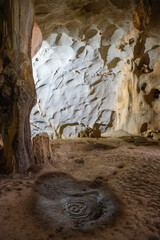 Interior of the large hall of old Karain cave, hidden in Mediterranean region. Confirms human...