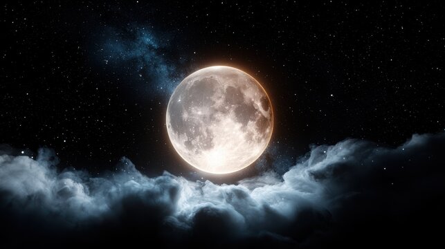Stunning full moon over clouds night sky high-resolution atmospheric conditions aesthetic viewpoint
