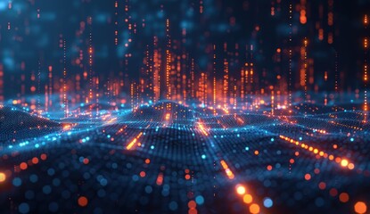 Abstract Digital Landscape with Glowing Particles