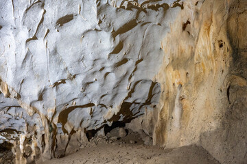 Interior of the large hall of old Karain cave, hidden in Mediterranean region. Confirms human...