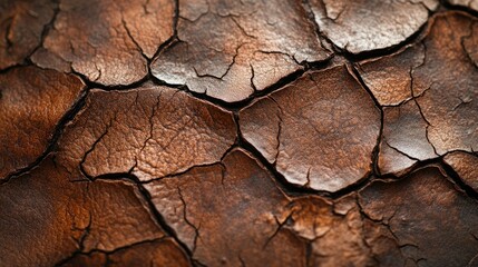 Naklejka premium Close-up of cracked dry earth. Texture of cracked soil. Effects of drought and climate change. Detail of parched land.