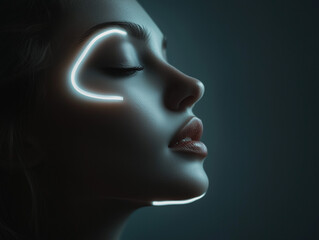 Neon Lines: Crafting a Striking Portrait of a Woman's Face Through Vibrant Colors and Artistic Expression
