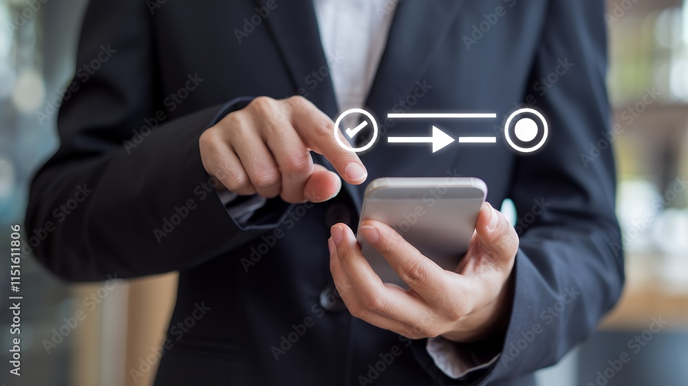 Poster Businessman Completing Checklist, Project Development, Task Management, Progress Tracking, Workflow