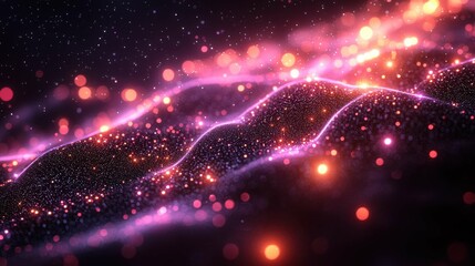 A mesmerizing wave of colorful lights and particles against a dark background, evoking a sense of depth and energy in a digital landscape.