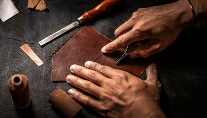 Obraz premium The leather crafting process begins with selecting quality hides. 