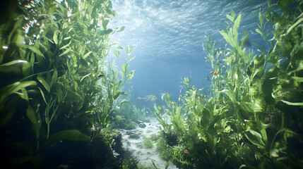 Underwater view of a vibrant kelp forest