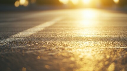 Golden Sunset Glistens On Asphalt Road Surface