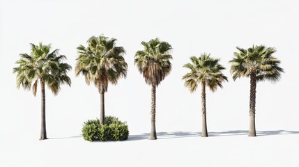 Obraz premium a row of five palm trees against a white background