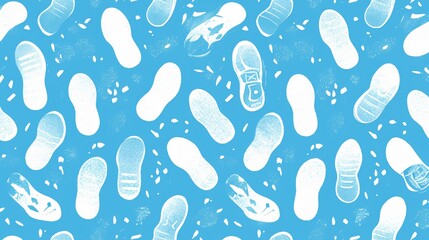 White Footprints Seamless Pattern with Sport Shoe Footmarks