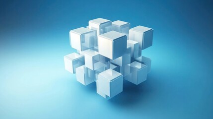 Obraz premium Abstract 3D Cube Composition: Interlocking Geometric Forms on Blue Background