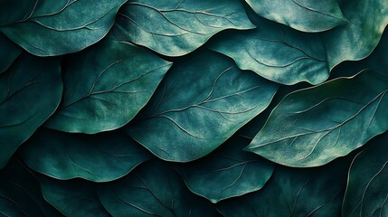 Deep Green Lush Overlapping Leaves Pattern