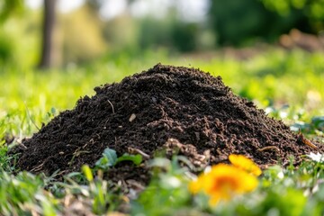 Fototapeta premium Composting action organic soil creation garden landscape natural environment close-up viewpoint enhancing soil quality through composting techniques