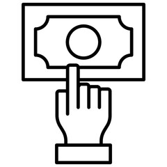 Payment Icon, Hand Touch Money Icon, Black And White Outline Icon Symbol