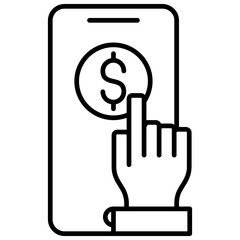 Mobile Payment Icon, Mobile Payment Transaction, Black And White Outline Icon Symbol