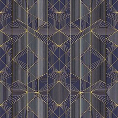 Art Deco Geometric Pattern: Navy Blue and Gold Linear Design 