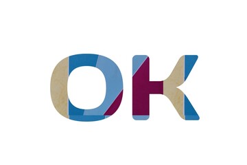 the word ok on colorful cardboard