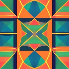 Vibrant Geometric Mandala: A captivating symmetrical design in teal, orange, and gold.  Intricate patterns create a mesmerizing visual experience, perfect for backgrounds, textiles, or modern art. 