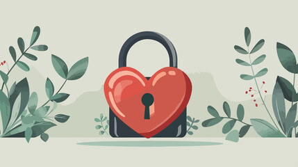 Red Heart Shaped Padlock Color Vector Illustration