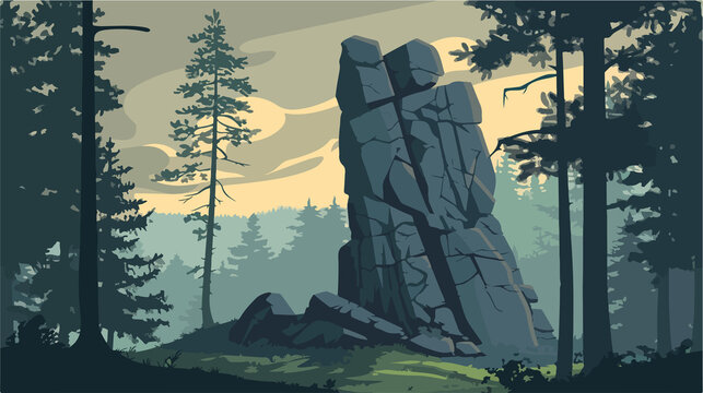 Majestic Rock Formation in Enchanted Forest Landscape