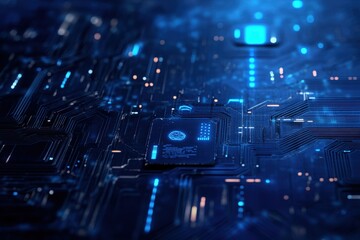 Abstract background featuring digital brain and artificial intelligence icons in dark blue tones with modern design