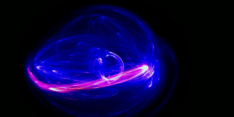 the black background with an abstract pattern resembles a spiral galaxy with twisting lights