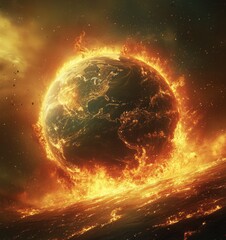 Fiery Inferno Engulfs Planet Earth: A Digital Depiction of Global Catastrophe and Environmental Disaster