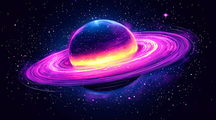 Naklejka premium Vibrant planet with glowing rings in space.