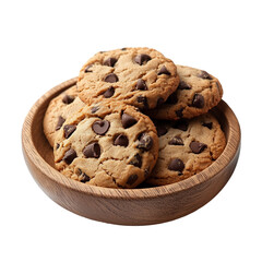 Classic Chocolate Chip Cookies in a Rustic Wooden Bowl