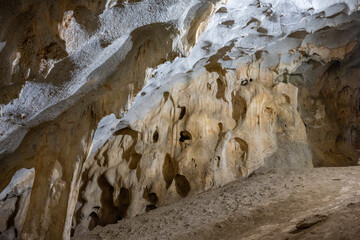 Interior of the large hall of old Karain cave, hidden in Mediterranean region. Confirms human...
