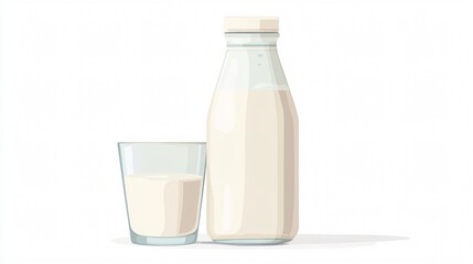 Milk Bottle and Glass Vector Illustration