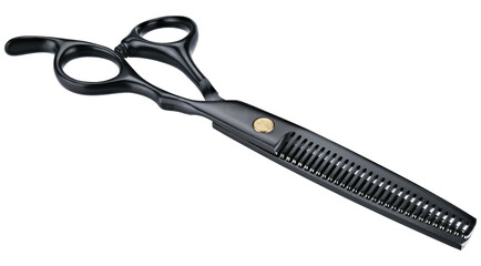 Professional hair scissors or thinning scissors isolated on a transparent background. Completely in...