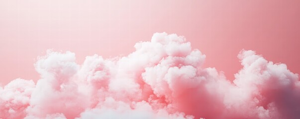 Fototapeta premium Pink pastel watercolor background with white clouds. Abstract pink sky banner template. White clouds in the pink sky. Happy Valentine's Day