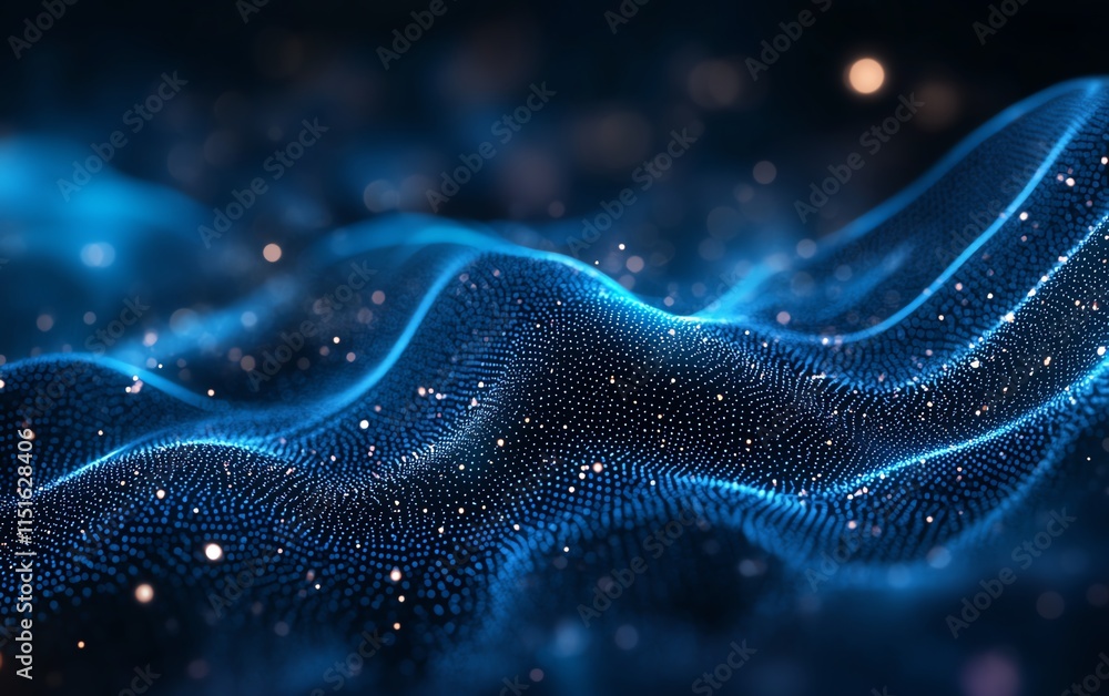 Poster 3d visualization of social network technologies with digital user icons connected by radiant lines, 