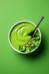 A vibrant smoothie bowl decorated with coral lettuce leaves.