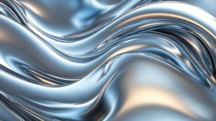 Metallic liquid texture with smooth, wavy reflections and silver tones