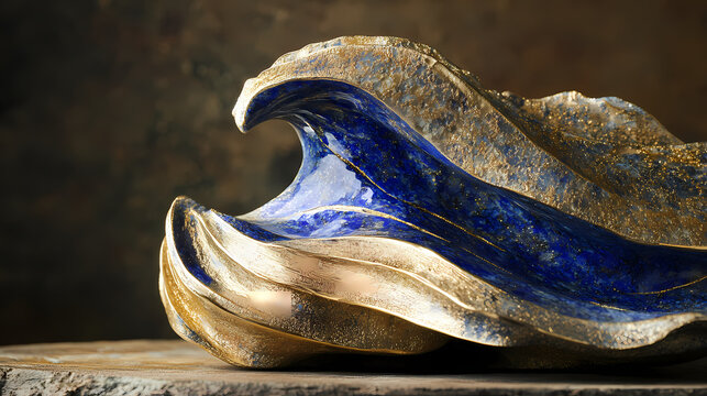 Zephyr's touch sculpture: gold and lapis lazuli gust of wind. Zephyrous. Illustration
