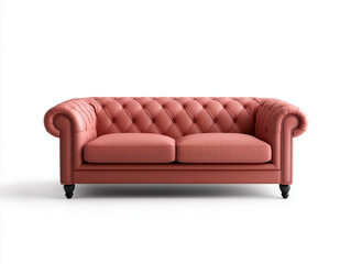 Fototapeta premium Elevate Your Living Space with a Chic Pink Leather Chesterfield Sofa: A Luxurious Touch Against a Pristine White Backdrop
