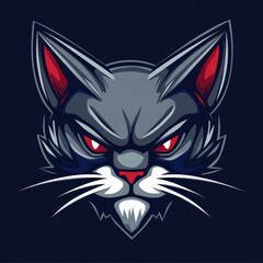 Vector illustration of an angry gray cat head with red eyes, simple design for a t-shirt and branding