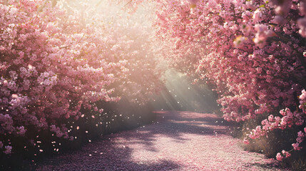 Enchanted Pink Cherry Blossom Tunnel: A Dreamlike Spring Scene