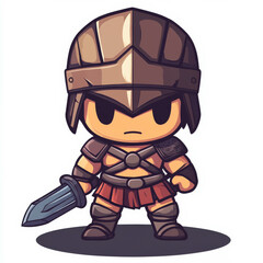 Chibi gladiator character design asset icon on a white background, simple shapes, vector art