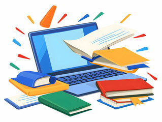 Laptop and Books Illustration