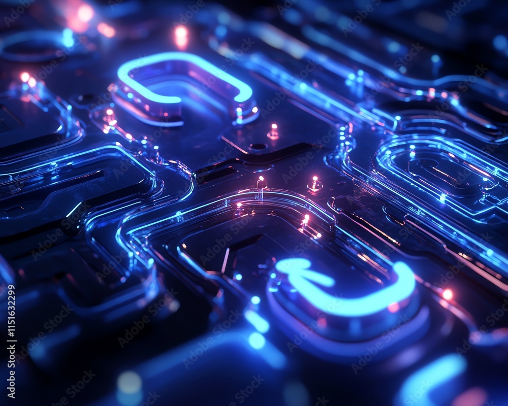 Poster digital social network concept in 3d, with user symbols linked by glowing lines, displayed on a dark
