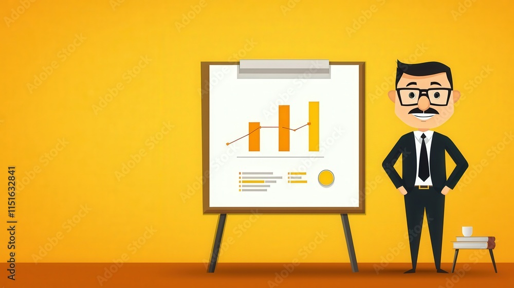Poster businessman presenting data with charts and graphs